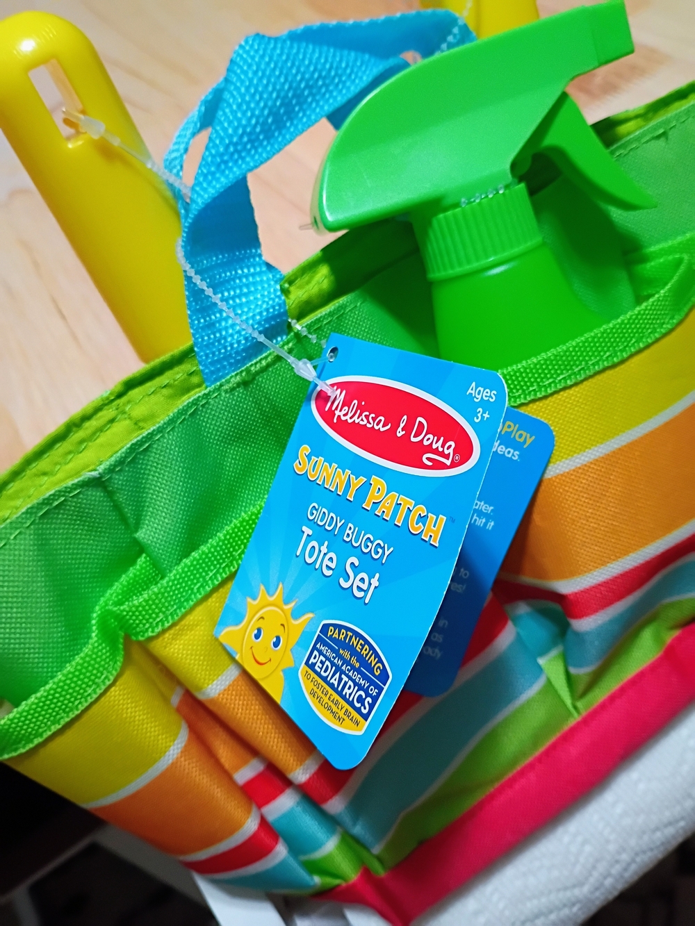 Melissa & Doug Sunny Patch Tote with Bright Green and Multicolor Stripes